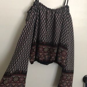 Crop Long Bell Sleeves w/ ruched trimming